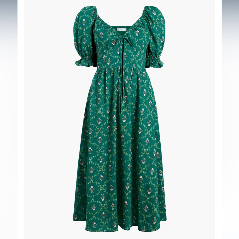 Hill House The Ophelia Dress in Emerald Trellis